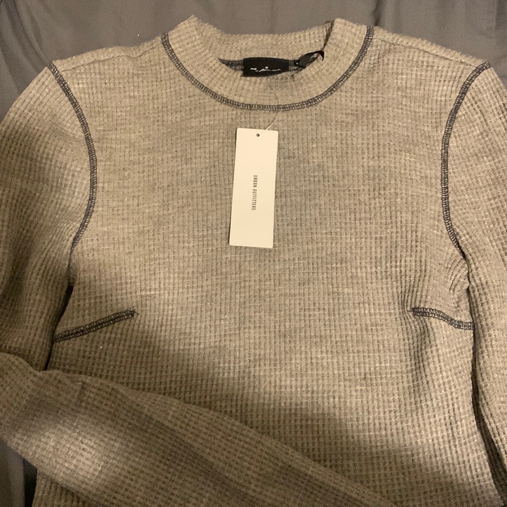 Grey Waffle Urban Outfitters Cropped Long Sleeve